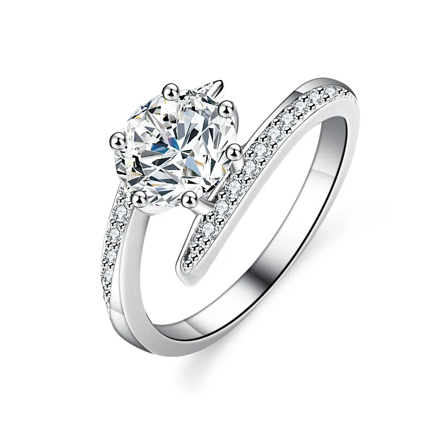 Wholesale Engagement Jewelry S925 Silver 18k Platinum Plated D Diamond Moissanite Ring With Certificate