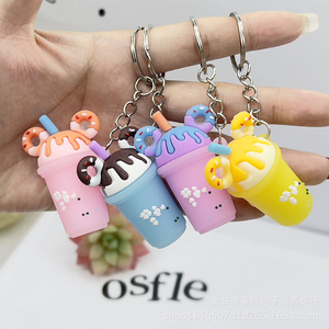 QYS Wholesale 3D Cartoon Milk Tea Cup Keychain Soft PVC Rubber Ice Cream Pendant Cute Colorful <b>Key</b> <b>Ring</b> for <b>Car</b> Bag and Gift - Product Image 6