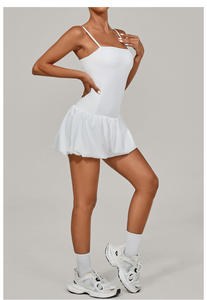 Gaun Yoga tenis Golf, gaun Jumpsuit gelembung bunga dengan celana pendek bawaan tanpa lengan - Product Image 4