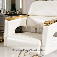 Chaise de coiffeur de luxe en or blanc, chaise hydraulique de salon de coiffure, rotative à 360°, en cuir, mobilier de salon de coiffure pour salon de beauté