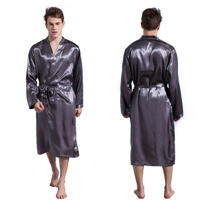 Robe de couleur unie pour hommes Robe Cardigan mince Robe ample <span class=keywords><strong>grande</strong></span> <span class=keywords><strong>taille</strong></span> à manches longues printemps et automne <span class=keywords><strong>peignoir</strong></span> brillant - Product Image 3