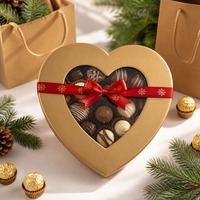 Caja de Regalo de Chocolate en Forma de Corazón Dorada Mate Personalizada con Ventana y Cinta de Acetato, Suministro Directo de Fábrica al por Mayor para Minoristas