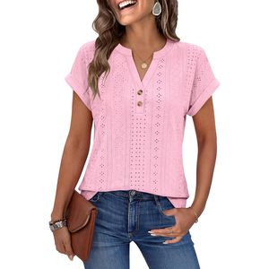Blusa de Manga Corta con Cuello en V para Mujer, Blusa Informal de Verano, Camisa de Popelina Transpirable, Elegante para Uso Diario - Product Image 1