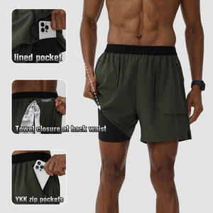 Celana pendek olahraga <span class=keywords><strong>2</strong></span> in 1 untuk pria, Legging lari Fitness musim panas dengan garis handuk cepat kering, celana pendek olahraga pria - Product Image 2