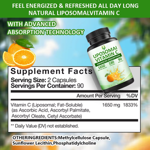 Capsules de vitamine C personnalisées 1650MG à absorption améliorée pour adultes – Complément alimentaire pour soutenir la santé digestive et intestinale - Product Image 2