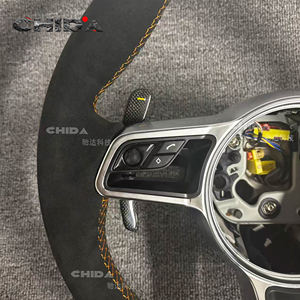 Volante de Ante Negro Personalizado para Porsche 911 992 997 718 Panamera Cayenne Taycan Macan <span class=keywords><strong>Tarkan</strong></span> Boxster Carrera - Product Image 5