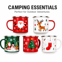 Mug à café émaillé pour les fêtes de Noël, avec logo personnalisé, tasse en métal, design sapin de Noël et Père Noël, pour les ensembles cadeaux d'extérieur