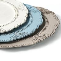 Assiette de présentation antique en plastique de 13 pouces Assiettes de présentation florales vintage gaufrées bleu blanc pour mariage Décoration de fête