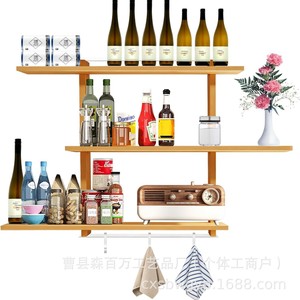 Wooden <b>Wall</b> <b>Mounted</b> Storage Rack 3 Tier Floating <b>Shelf</b> Natural Color For Kitchen Display - Product Image 5
