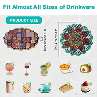 Sous-verre absorbant en dolomite en gros avec motif mandala 3D gaufré et support en liège doré, style bohème, motifs variés