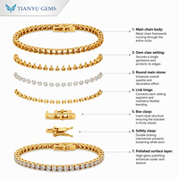 Bracelet Tennis Tianyu 3mm DEF Moissanite Plaqué Or 18K Argent Sterling 925 Chaîne Tennis 6 à 9 Pouces Prêt à Expédier Vente en Gros