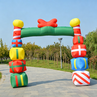 Arche gonflable de Noël en tissu Oxford Longgang, motif pingouin, rayures canne à sucre et nœud, résistante à l'eau pour entrée extérieure des fêtes