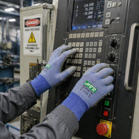 Gants de travail légers HTR HPPE, doublure tricotée 18 jauges, pouce renforcé au nitrile, entre-doigts respirant, résistants aux coupures, enduits PU