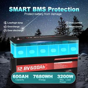 Batería de Litio LiFePO4 de 12.8V 600Ah con BMS, Más de 10000 Ciclos Profundos, Batería de Litio-Hierro de 7200Wh para Sistemas Solares de Autocaravanas, Camping Fuera de la Red - Product Image 5