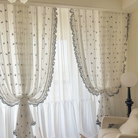 Rideau brodé sur mesure, Nouveau voile brodé rose noir effet peluche française, Voile blanc doux