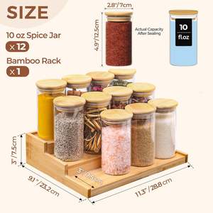 Ensemble de 12 pots à épices en verre avec couvercle en bambou écologique pour usage domestique, avec couvercle hermétique - Product Image 2