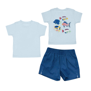 Conjunto de ropa personalizado BSSO2007 para bebé, diseño de pez azul cielo, conjunto de verano al por mayor, conjunto de manga corta - Product Image 1