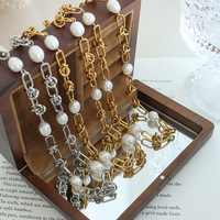 Collar de Cadena de Perlas de Agua Dulce Elegante Chapado en Oro y Acero de Titanio Estilo Francés, Pulsera de Joyería de Moda con Eslabones de Cadena