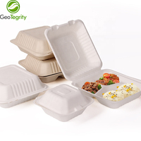 Kotak Makan Siang Wadah Makanan Clamshell dari Pulp Bagasse Tebu yang Dapat Terurai Secara Hayati dan Dapat Dikomposkan, Tahan Air dan Minyak, Aman untuk Microwave, untuk Sushi dan Mie