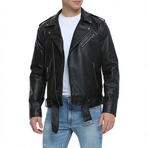 Chaquetas de cuero de imitación para hombre, cazadora de motociclista con solapa y cremallera, abrigo ajustado con logotipo personalizado - Product Image 1