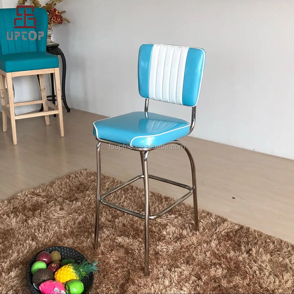 Style Bar Stool Frame Chair PU Soft Padded Seat and Stainless Steel (SP-BS424) Hot Sale Old Antique Classic Bar Furniture 20pcs