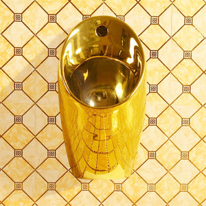 Urinoir automatique en céramique dorée, ovale, mural, à siphon et jet de chasse d'eau pour hommes - Product Image 4