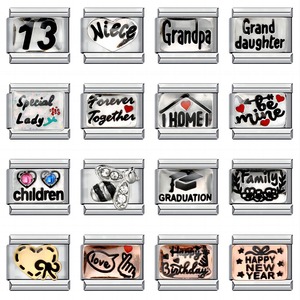 English Combination Titanium Steel Gold Plated DIY Italian Modular <b>Bracelet</b> <b>Charm</b> <b>Beads</b> Heart Number Letter Insect Graduation - Product Image 1