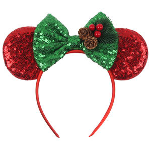 Accessoires de cheveux de la série de Noël très vendus, bandeaux à sequins en forme d'oreilles de souris, bandeaux à nœud à carreaux pour femmes et filles, fête de Noël - Product Image 1