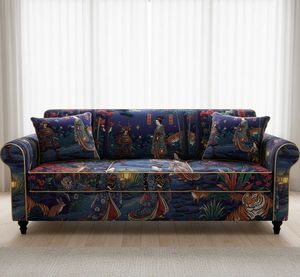 Tela de tapicería estampada de geisha japonesa premium por yarda, arte floral cultural, textil decorativo para muebles y cojines - Product Image 1