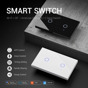 Interruptores táctiles WIFI serie US Wall Smart Light 2 Gang interruptores retroiluminación LED azul Sensor de cristal pantalla Tuya APP interruptores americanos - Product Image 3
