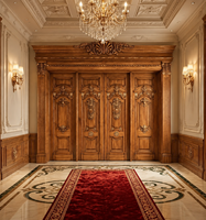 Porte d'entrée en bois massif sculpté sur mesure, style classique, double porte principale pour villa, hôtel, manoir, projet intérieur/extérieur