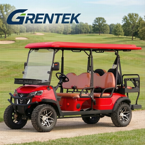 Voiturette de golf électrique GRENTEK 4+2 places rouge avec garnitures et toit noirs pour terrains de golf et centres de villégiature, utilisation hors route non publique - Product Image 1