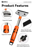 AIRAJ Grattoir de nettoyage télescopique avec tête de coupe en aluminium et tournevis intégré pour enlever les autocollants