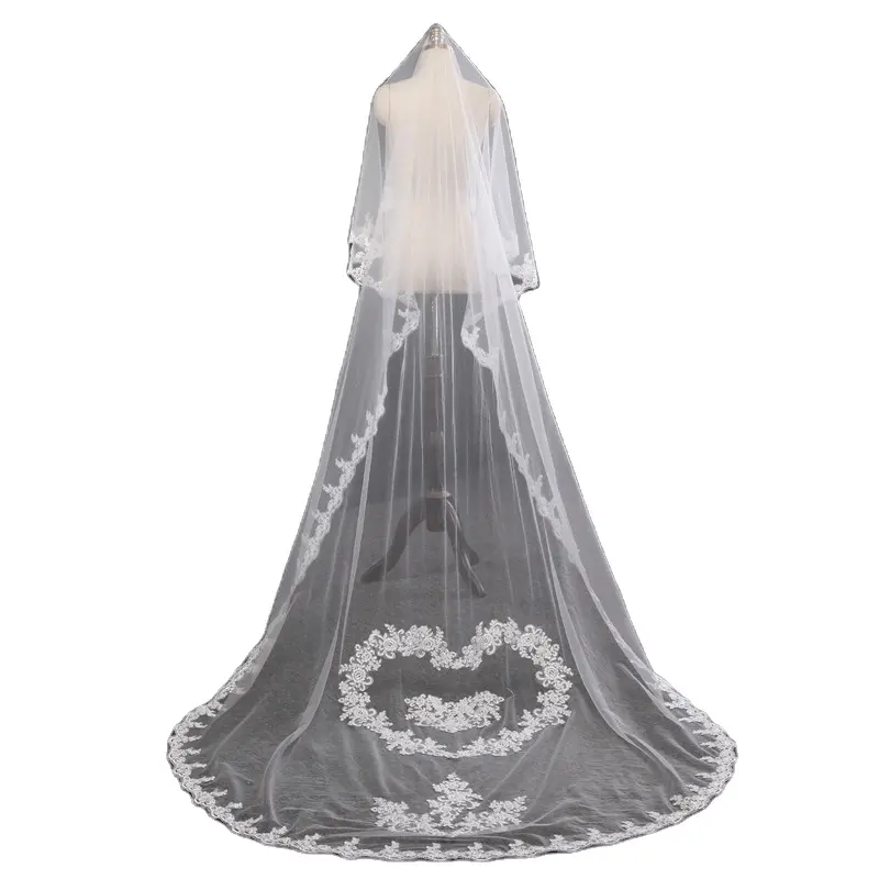 Factory Direct Price Edge Chapel Length Wedding Cathedral Wedding Bridal Veil Long Tailed 3M Lace Veil