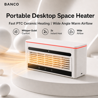 Chauffage portable BANCO en céramique PTC avec mode ventilateur, télécommande et lumière d'ambiance pour bureau et espace de travail