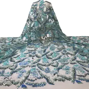 Lüks örgü dantel elbise kristal boncuklar kumaş makinesi boncuk nakış boncuk dantel el yapımı fabricfor düğün elbisesi