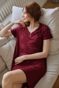 Tùy Chỉnh Rắn V-Cổ Mùa Hè Ngắn Tay Áo Phụ Nữ Ngủ Ăn Mặc Với Các Nút Phía Trước Mềm Tre Đồ Ngủ Áo Ngủ Cho Phụ Nữ - Product Image 4