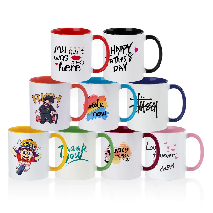 Custom mugs wholesale inner and handle colorful mugs sublimation ceramic 11oz coffee mugs sublimation