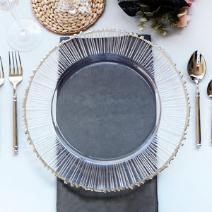 Nouveau design Assiettes de présentation en verre de 13 pouces de couleur <span class=keywords><strong>or</strong></span> et vert bord pour traiteur de mariage Vente en gros pour restaurant hôtel banquet et fête en carton - Product Image 4