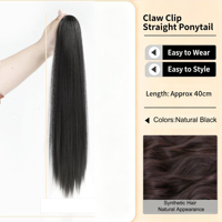 Perruque queue de cheval longue et droite pour femme, extension de cheveux réaliste, volume naturel, avec pince à griffes