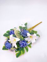 Meilleures ventes en gros : Bouquet de fleurs artificielles mixtes (lys et roses) pour décoration extérieure, funérailles et cimetières