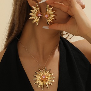 Jingciren Boutique European American Cross-border Wind Wide Face Silver Sunflower Design Women's Exaggerated Fashion <b>Earrings</b> - Product Image 4