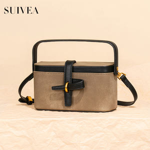 Bolsos de Mano para Mujer al por Mayor, Bolso Tote de Cuero de Ante con Cierre de Hebilla, Bolso de Hombro Minimalista, Bolso Bandolera de Lujo en Dos Tonos - Product Image 3