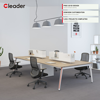 Table de bureau moderne 4 places avec accents cuivrés, banc incliné à pieds en A, poste de travail, plateau en bois mélaminé, écran acoustique, OEM