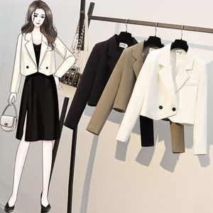 الخريف بلون واحد طويل الأكمام 2 زر قصيرة السترة النسائية قمم قسط الشعور دعوى سترة الموضة - Product Image 6