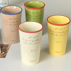 Mug en <span class=keywords><strong>porcelaine</strong></span> blanche de style influenceur coréen, à parois droites, <span class=keywords><strong>grande</strong></span> capacité, <span class=keywords><strong>tasse</strong></span> à café avec motif lettres, idéal pour Instagram - Product Image 1