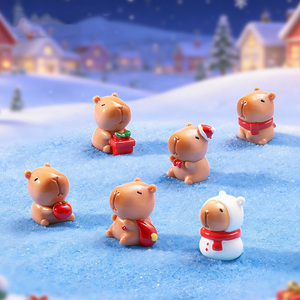 Miniature Christmas Capybara Figurines Mini Resin Animals for Xmas Decor Gift <b>Box</b> Fillers Cake Topper & Festive Home Decorations - Product Image 1