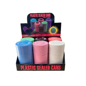 PCR <b>Plastic</b> Sealed Cans Colorful Cylinder Push Button Vacuum Seal Jars For Herb Tobacco Storage With Child Resistant Lid - Product Image 1