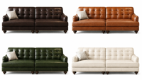 Meubles sur mesure, usine de Foshan, style américain, luxe léger, ensemble de canapés rétro en bois massif pour salon, 2 et 3 places, en cuir véritable, pour petit appartement.