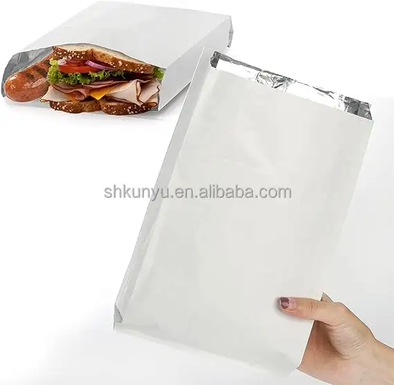 Sacchetti di carta foderati di alluminio kraft per pollo arrosto e cibo caldo kebab porta via sacchetto di carta